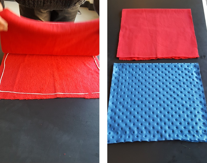 Folding fabric over to make pillowcase for headrest